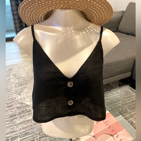 SEEK The Label Black Linen Crop Tank Top with Buttons - Picture 1 of 9